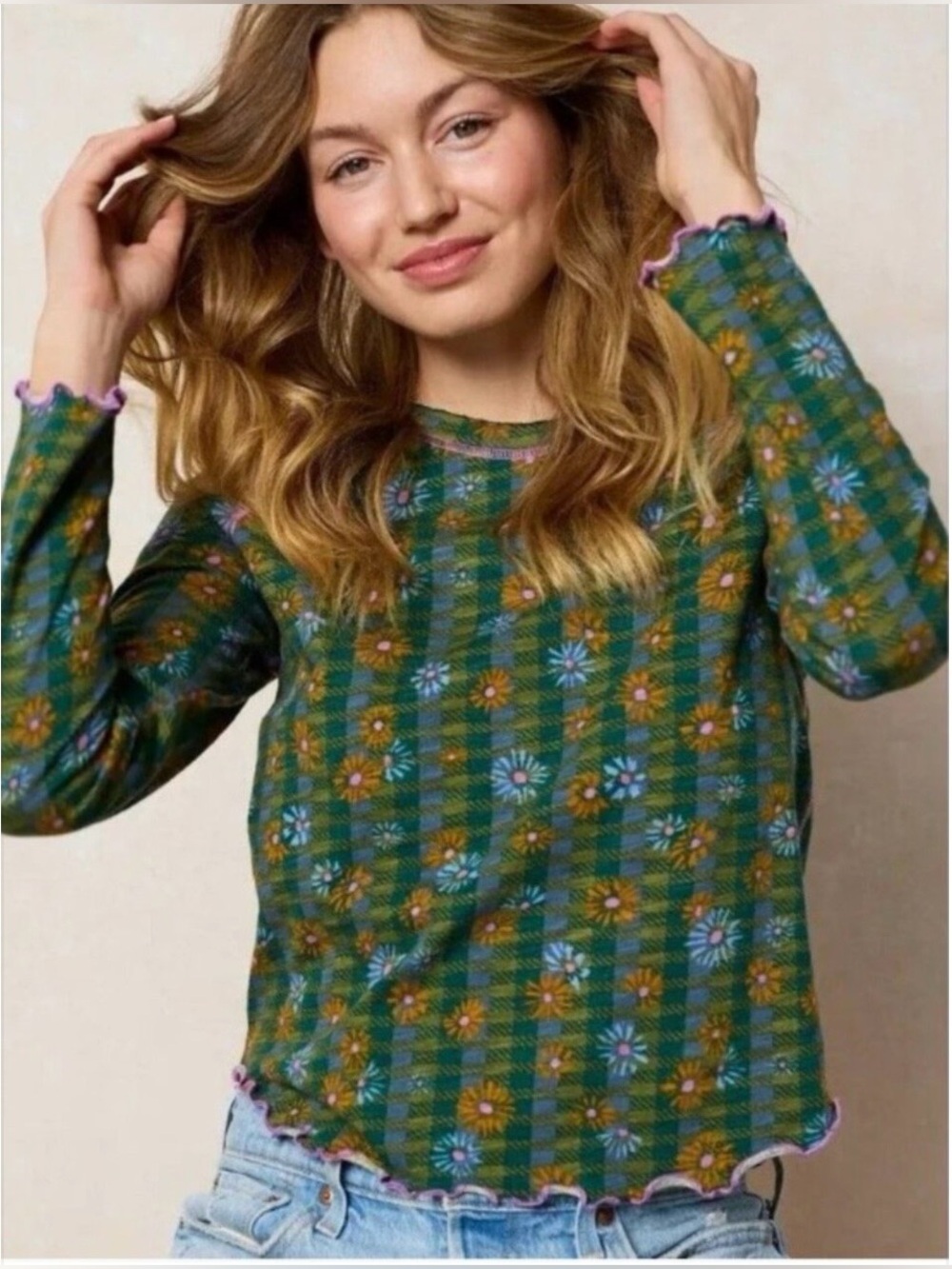 NWT Natural Life Lily Long Sleeve Hudson Valley Plaid Pine Green